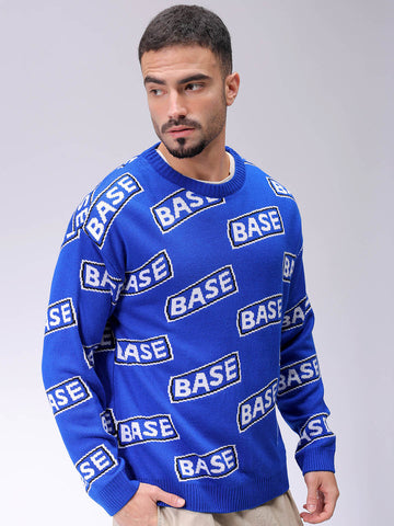 Men's Blue Oversized Typographic Sweater