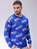 Men's Blue Oversized Typographic Sweater
