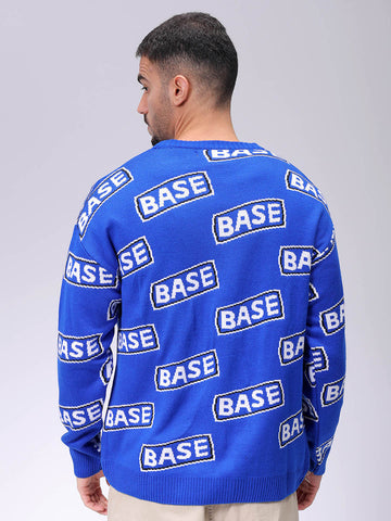 Men's Blue Oversized Typographic Sweater