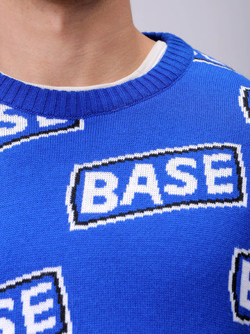 Men's Blue Oversized Typographic Sweater