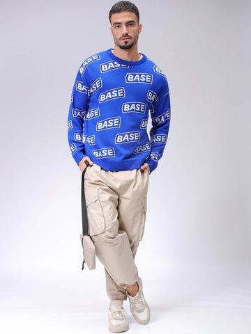 Men's Blue Oversized Typographic Sweater