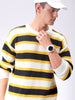 Men's Grey Oversized Striped Crew Neck Sweater