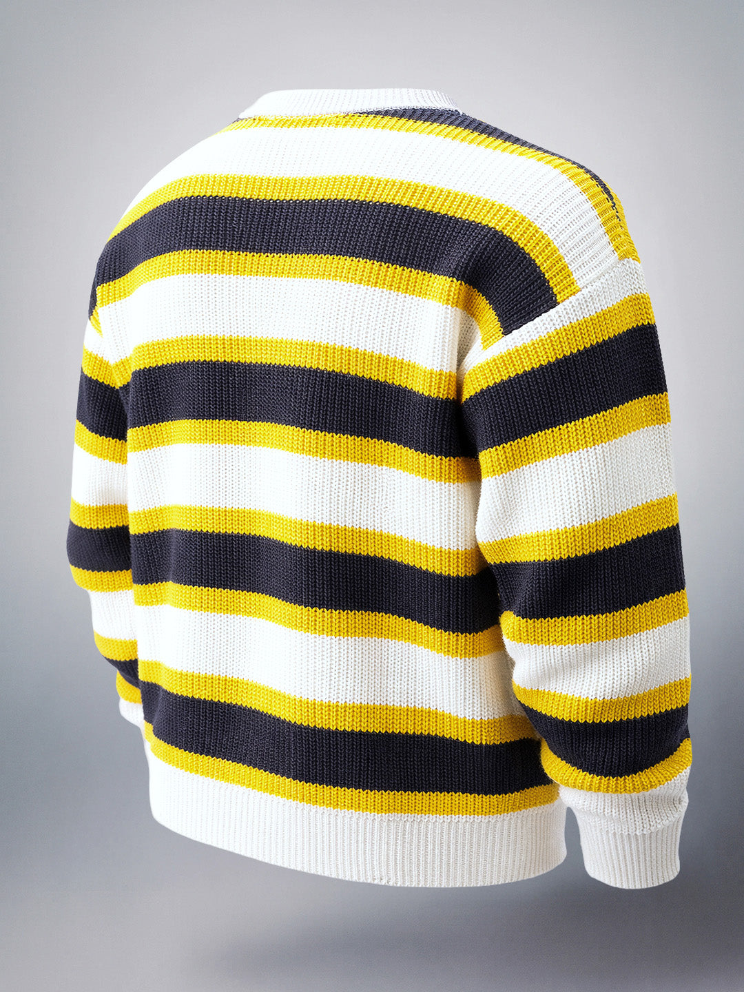 Men's Grey Oversized Fit Striped Street Wear Sweater