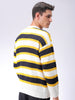 Men's Grey Oversized Striped Crew Neck Sweater