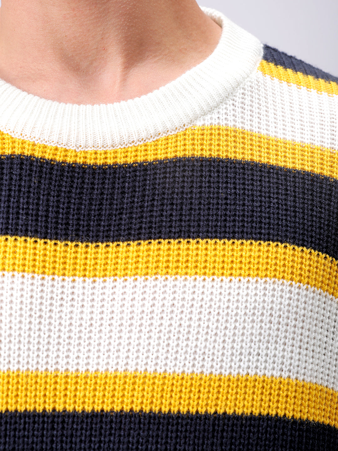 Men's Grey Oversized Striped Crew Neck Sweater