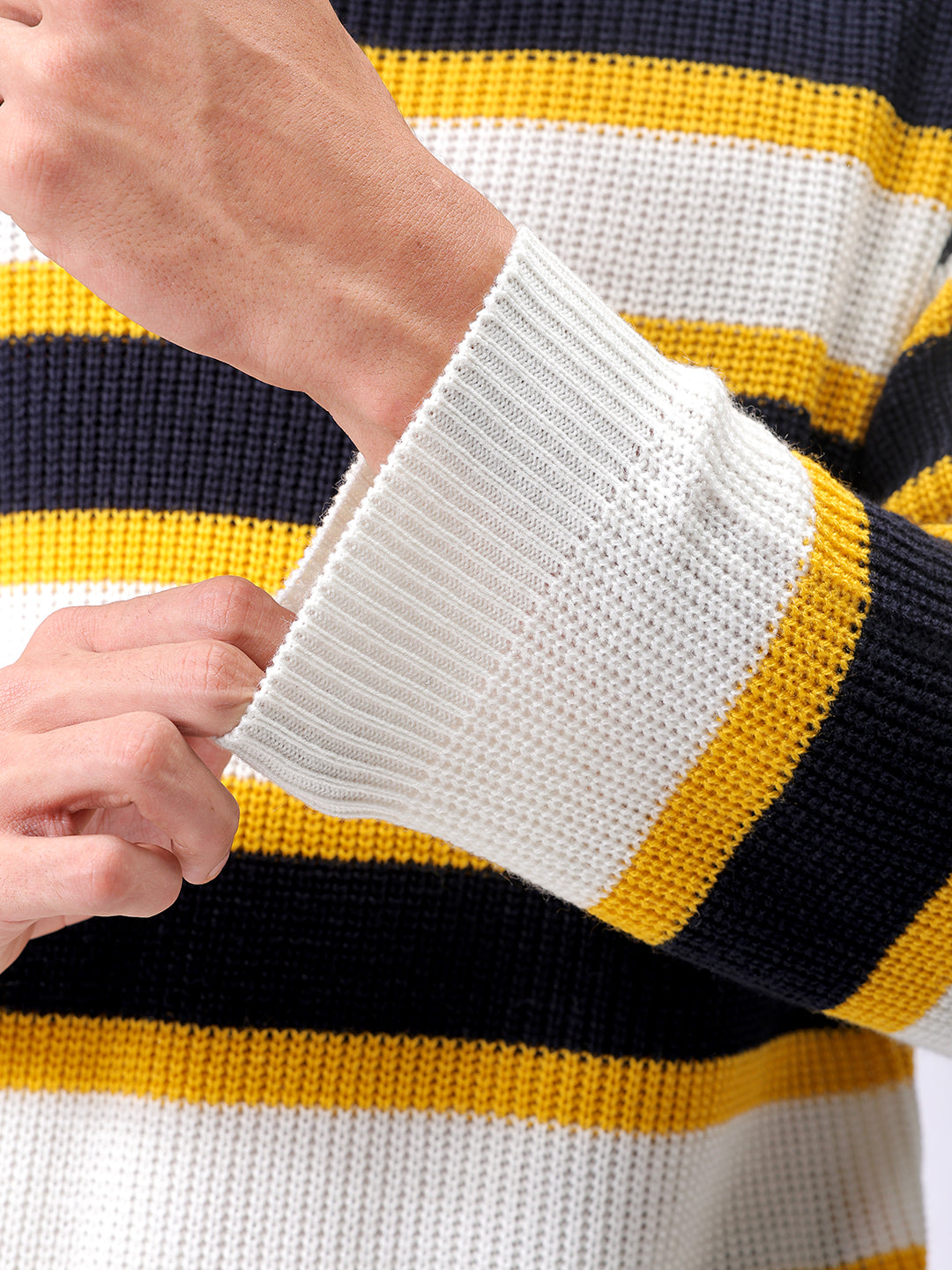 Men's Grey Oversized Striped Crew Neck Sweater