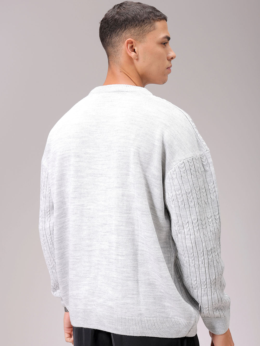 Men's Grey Oversized Textured Sweater