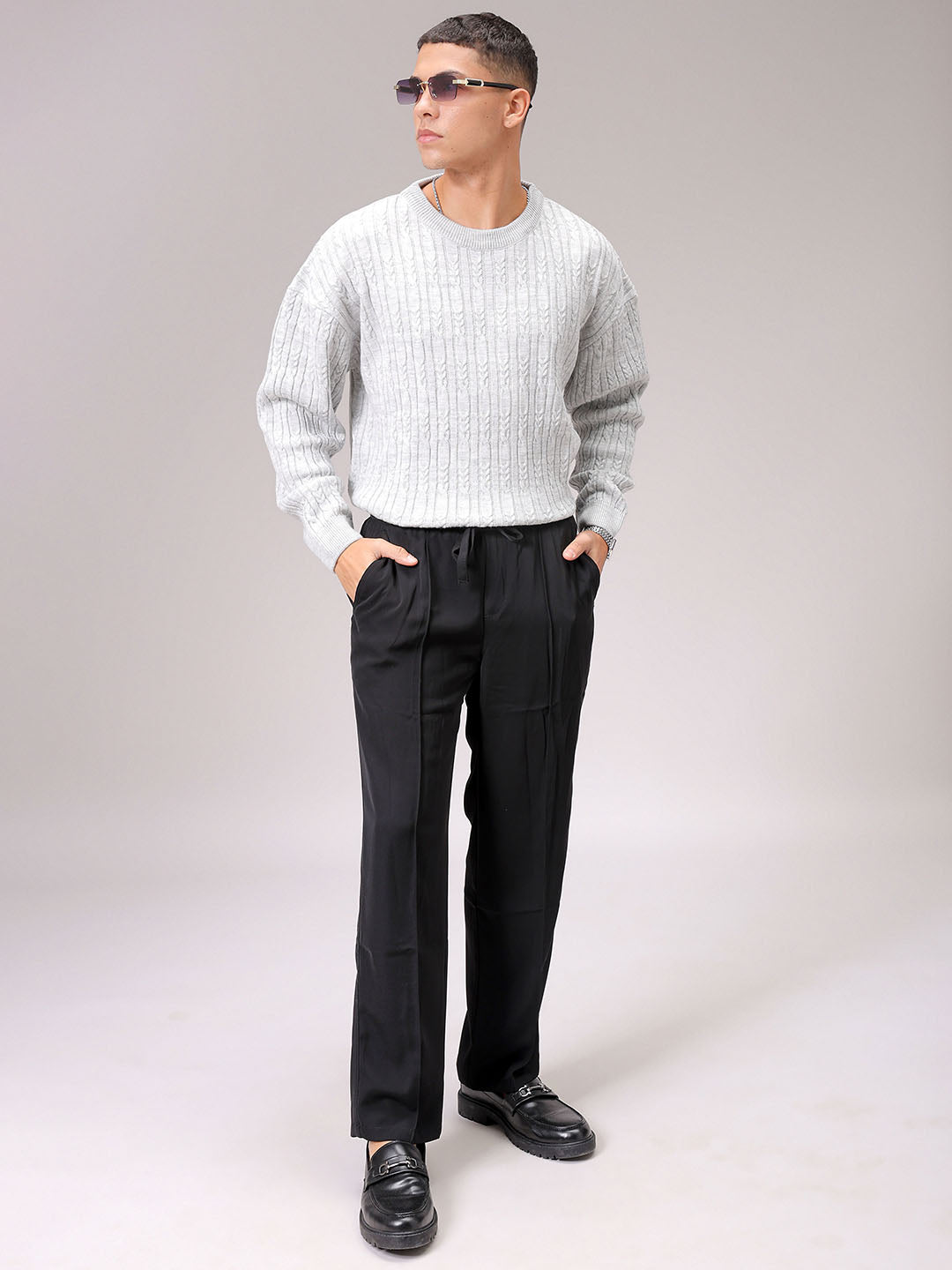 Men's Grey Oversized Textured Sweater