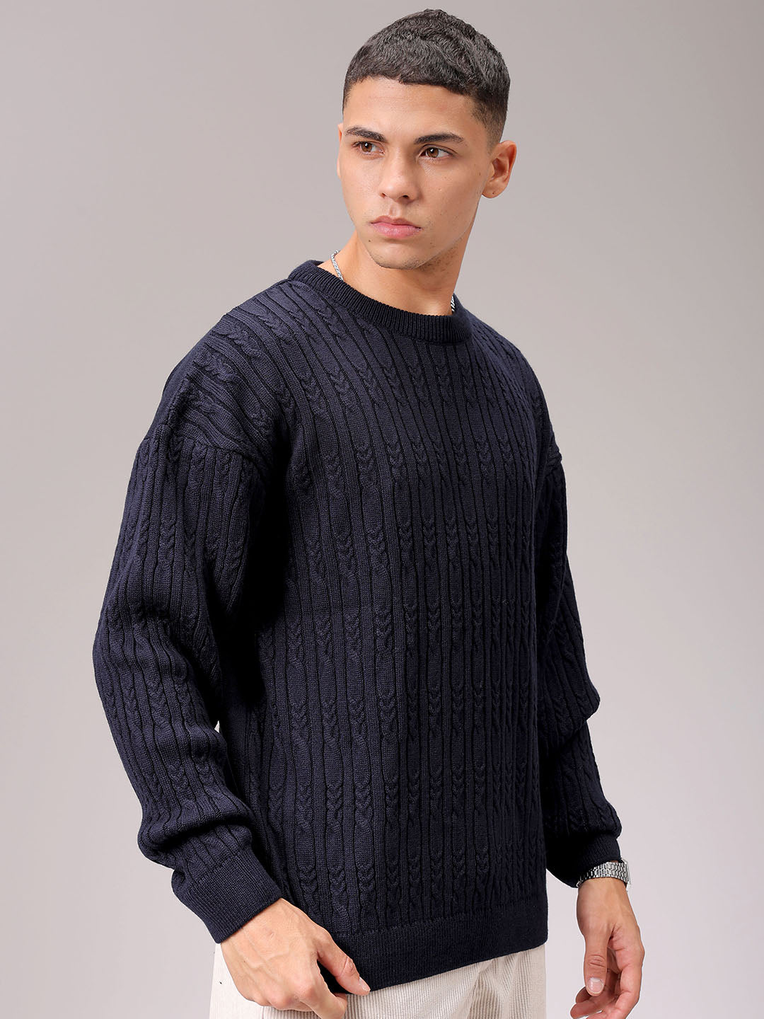 Men's Black Oversized Textured Sweater