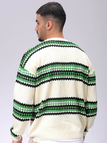 Men's Oversized Horizontal Striped Crew Neck Sweater