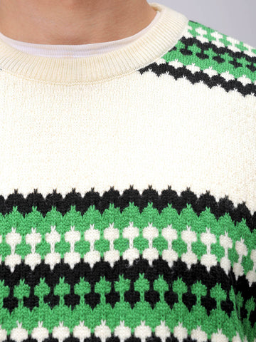 Men's Oversized Horizontal Striped Crew Neck Sweater