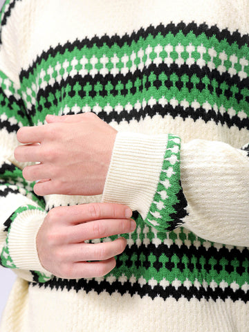 Men's Oversized Horizontal Striped Crew Neck Sweater