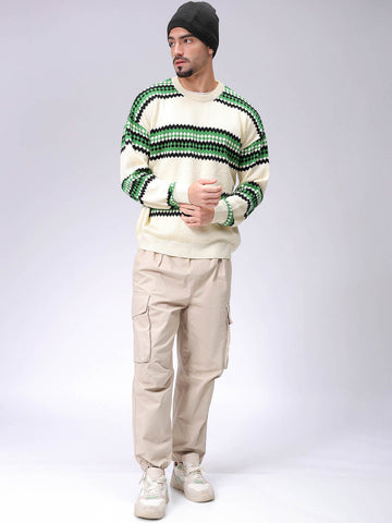 Men's Oversized Horizontal Striped Crew Neck Sweater