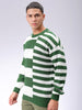 Men's Green Oversized Striped Crew Neck Sweater
