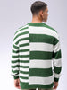 Men's Green Oversized Striped Crew Neck Sweater