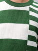 Men's Green Oversized Striped Crew Neck Sweater