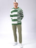 Men's Green Oversized Striped Crew Neck Sweater
