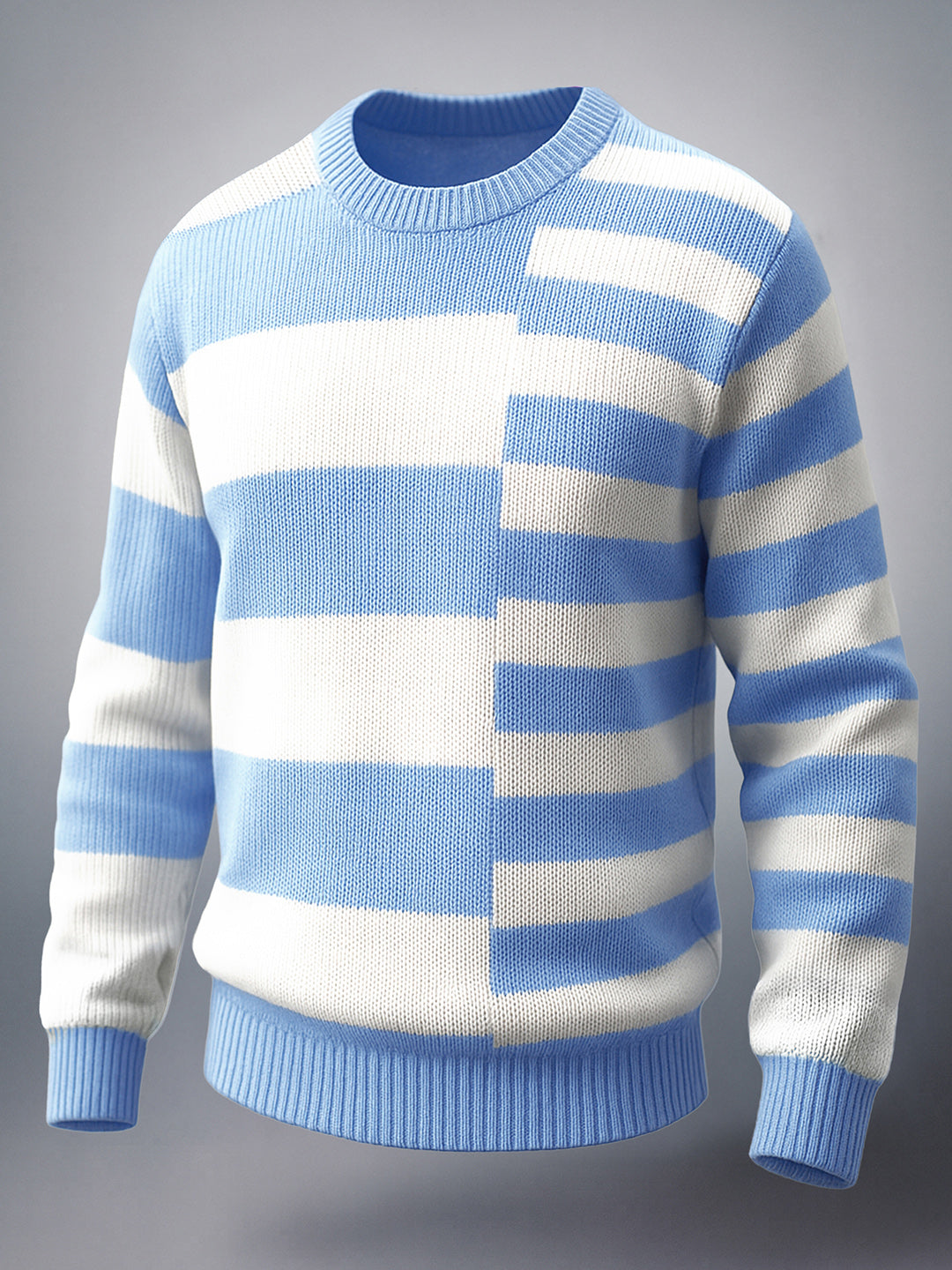 Men's Blue Oversized Striped Crew Neck Sweater