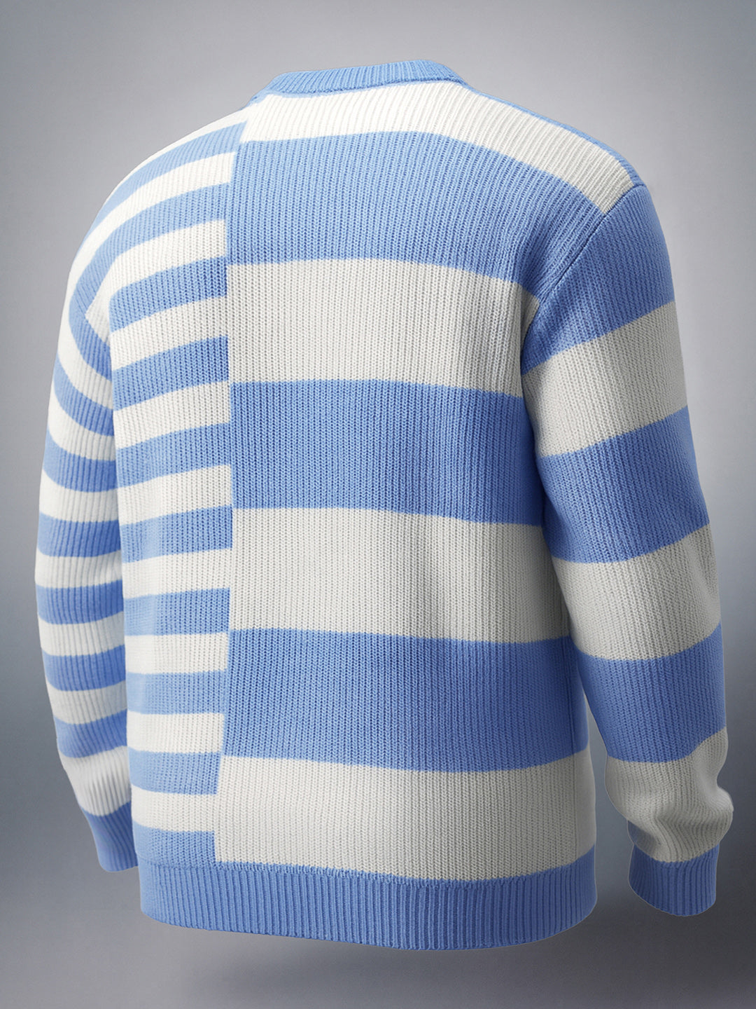 Men's Blue Oversized Striped Crew Neck Sweater