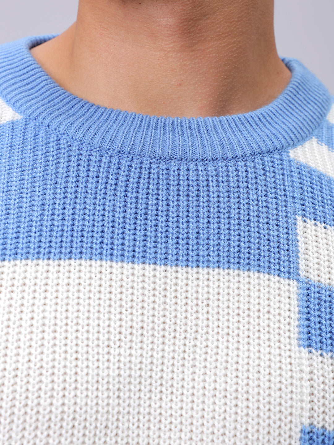 Men's Blue Oversized Striped Crew Neck Sweater