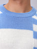 Men's Blue Oversized Striped Crew Neck Sweater