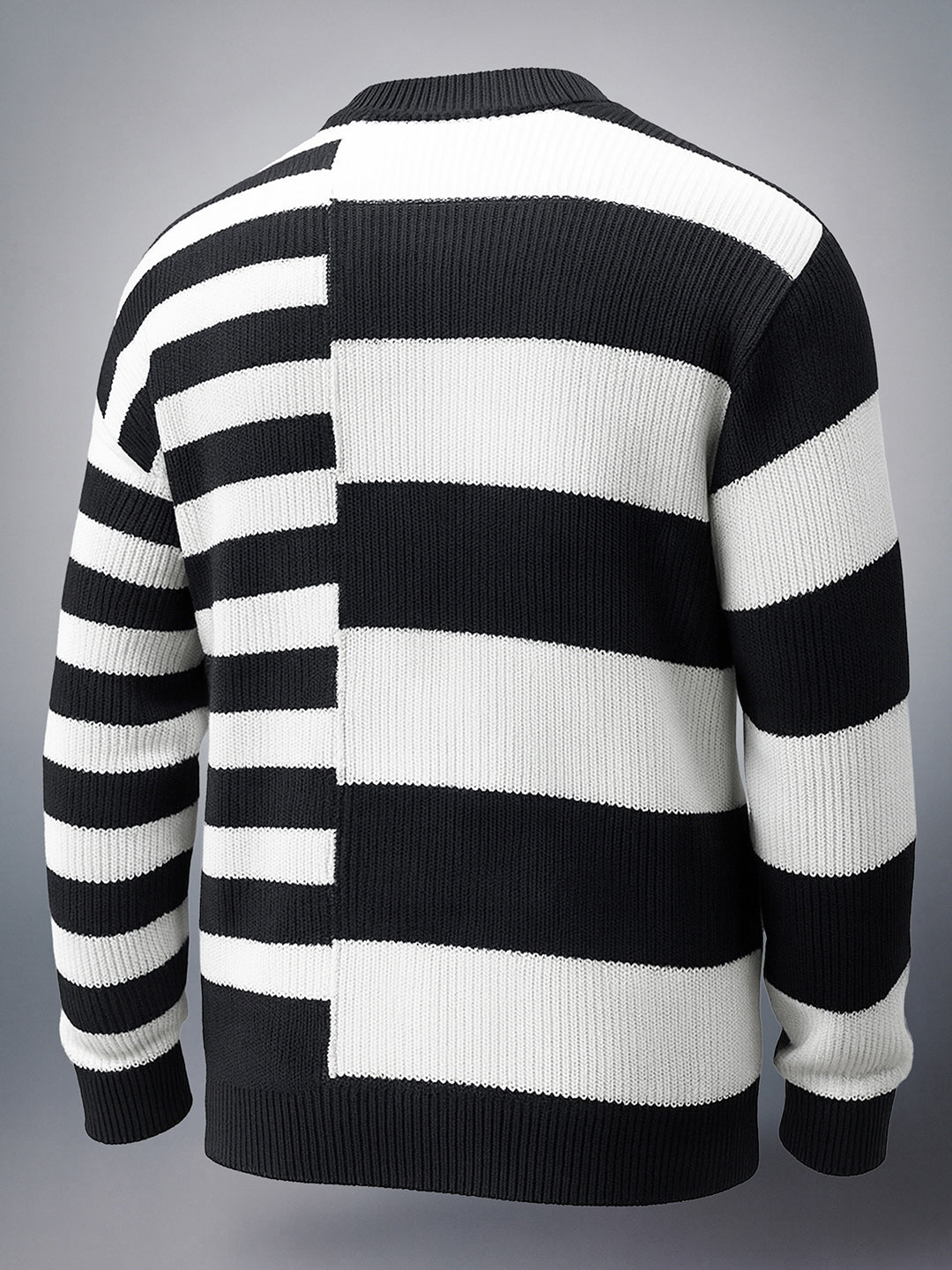 Men's Black Oversized Fit Striped Street Wear Sweater