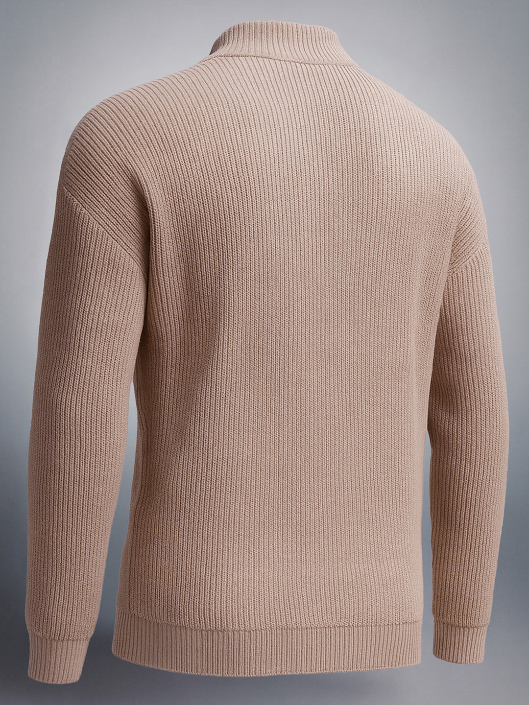 Men's Beige Oversized Textured Half Open High Neck Sweater