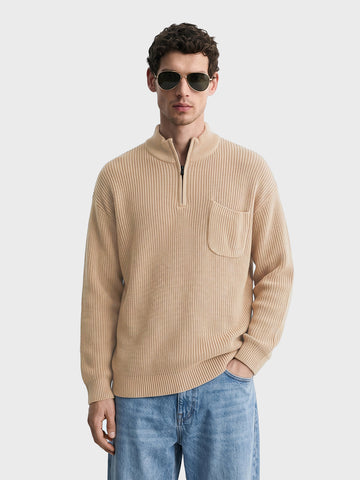 Men's Beige Oversized Fit Textured Casual Sweater