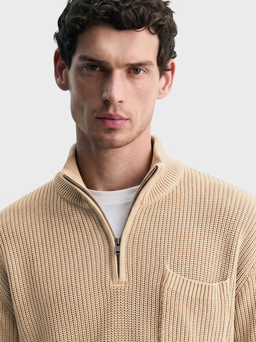 Men's Beige Oversized Fit Textured Casual Sweater