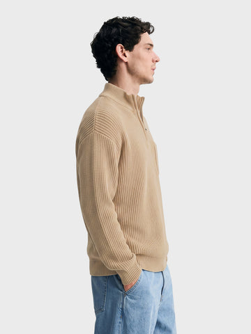 Men's Beige Oversized Fit Textured Casual Sweater