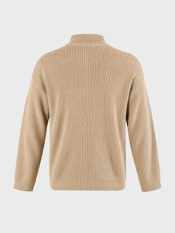 Men's Beige Oversized Fit Textured Casual Sweater