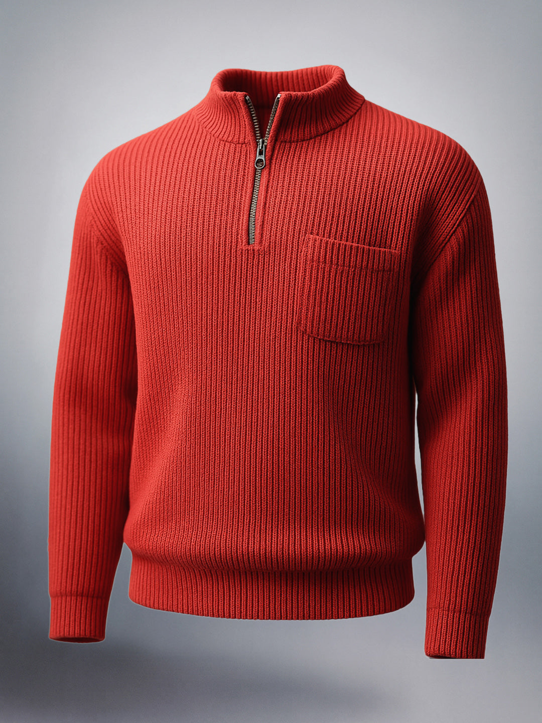 Men's Rust Oversized Textured Half Open High Neck Sweater