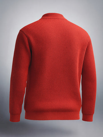 Men's Rust Oversized Textured Half Open High Neck Sweater