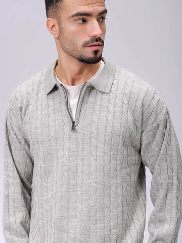 Men's Grey Oversized Textured Sweater