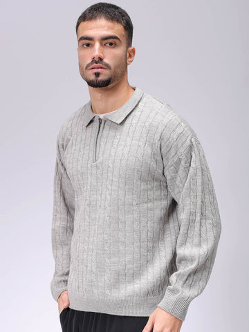 Men's Grey Oversized Textured Sweater
