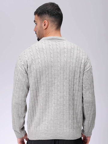 Men's Grey Oversized Textured Sweater