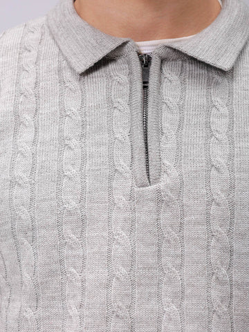 Men's Grey Oversized Textured Sweater