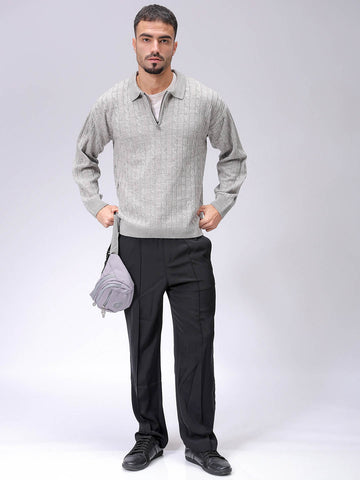 Men's Grey Oversized Textured Sweater