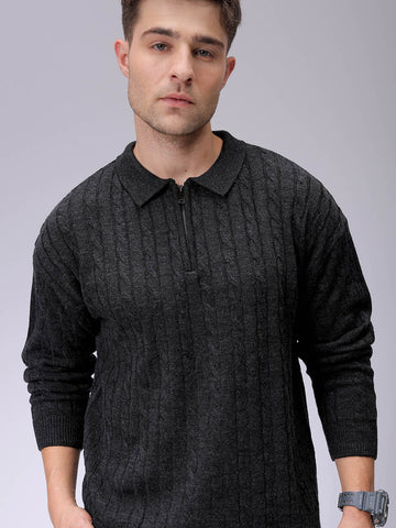 Men's Charcoal Oversized Textured Sweater