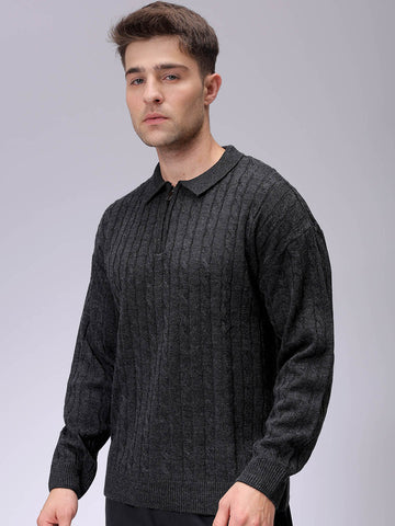 Men's Charcoal Oversized Textured Sweater