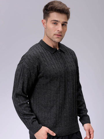 Men's Charcoal Oversized Textured Sweater