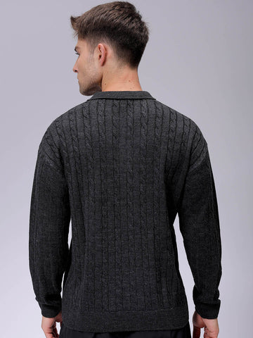 Men's Charcoal Oversized Textured Sweater