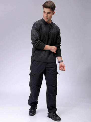 Men's Charcoal Oversized Textured Sweater