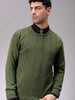 Men's Olive Oversized Textured Crew Neck Sweater