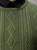 Men's Olive Oversized Textured Crew Neck Sweater