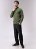 Men's Olive Oversized Textured Crew Neck Sweater