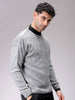 Men's Grey Oversized Textured Crew Neck Sweater
