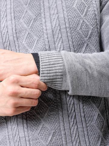 Men's Grey Oversized Textured Crew Neck Sweater