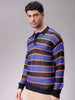 Men's Navy Blue Oversized Horizontal Striped Polo Sweater