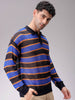 Men's Navy Blue Oversized Horizontal Striped Polo Sweater